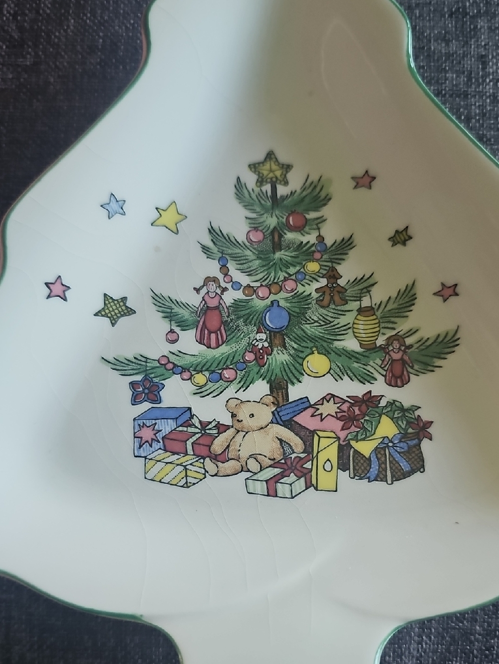 2 Tree-Shaped Candy Dishes Printed Christmas Tree 90s Vintage 80s Kitchen Decor - Picture 3 of 7